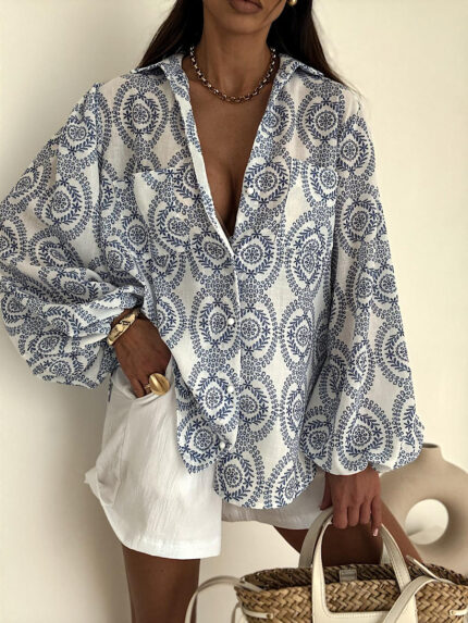 Koszula Megi B z niebieskim wzorem