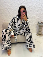 Lniane spodnie i koszula LaMilla czarno biały wzór