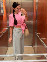 T-shirt LaMilla różowy z wiązaniem