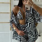 Komplet LaMilla kimono i spodenki czarno biała zebra