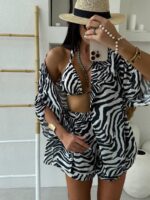 Komplet LaMilla kimono i spodenki czarno biała zebra