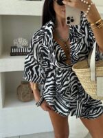 Komplet LaMilla kimono i spodenki czarno biała zebra