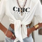 Wiązany biały t-shirt Chic Lamilla