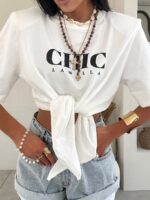 Wiązany biały t-shirt Chic Lamilla