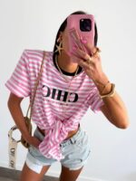 T-shirt Chic LaMilla w różowo białe paski
