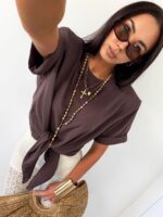 Wiązany brązowy t-shirt LaMilla