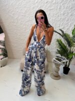 Spodnie lniane LaMilla Dior granatowy wzór