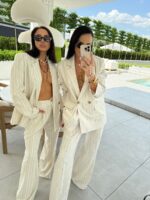 Lniana marynarka LaMilla beżowa w prążek