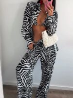 Lniana koszula LaMilla w czarno białą zebrę