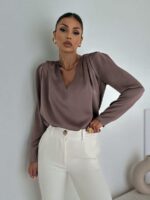 Satynowa bluzka Megi B kolor czekoladowy