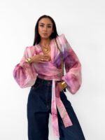 Wiązana bluzka LaMilla w różowo fioletowe kwiaty