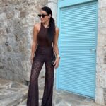 Spodnie koronkowe dzwony LaMilla brązowe