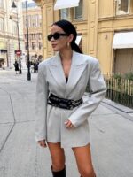 Szara marynarka LaMilla premium z czarnym paskiem