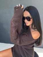 Czekoladowy sweter z dziurami lamilla