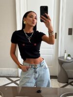 Czarny t-shirt truskawki LaMilla