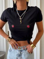 Czarny t-shirt truskawki LaMilla