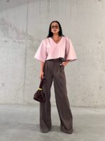 Czekoladowe spodnie LaMilla z szeroką nogawką