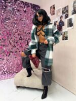 Koszula z paskiem w zielono białą kratę LaMilla