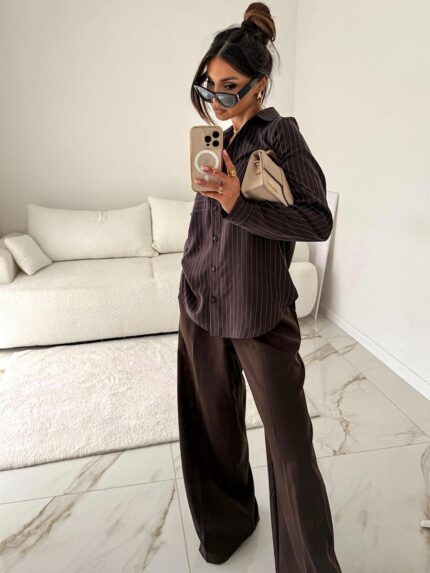 Czekoladowa koszula w prążek Megi B