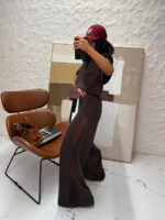 Brązowe szerokie spodnie z siatką LaMilla