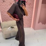 Brązowa bluzka i spodnie z siatką LaMilla