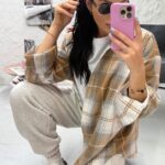 Koszula flanelowa LaMilla w beżowo szarą kratę