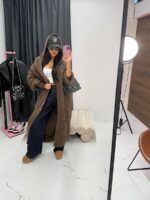 Brązowy długi sweter LaMilla z kapturem