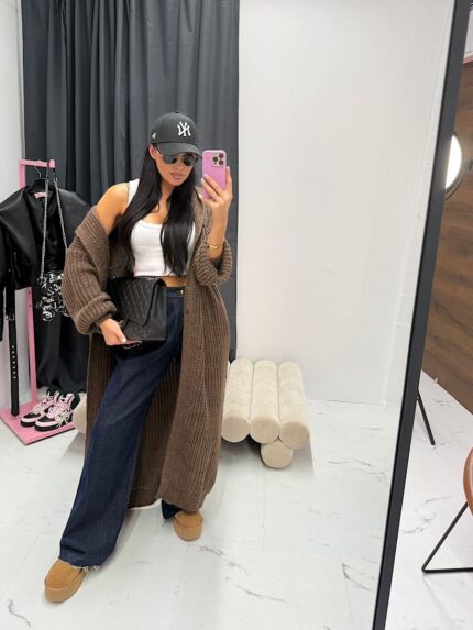 Długi zapinany kardigan sweter LaMilla