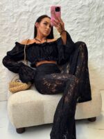 Czarne koronkowe spodnie dzwony Lamilla