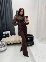 Eleganckie brązowe spodnie LaMilla i koronkowy brązowy golf LAMilla