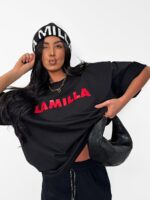 Czarny t-shirt LaMilla z czerwonym napisem