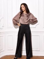 Czarne satynowe spodnie Roco Fashion