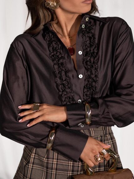 Brązowa koszula z żabotem Simplicity