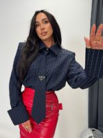 Granatowa koszula w paski z krawatem LaMilla