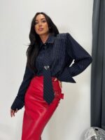 Granatowa koszula w paski z krawatem LaMilla