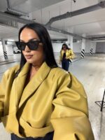 Musztardowa kurtka ramoneska Tessa LaMilla z eko skóry