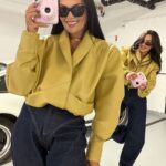 Musztardowa kurtka ramoneska Tessa LaMilla z eko skóry