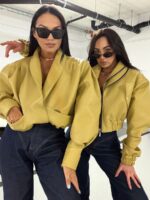 Musztardowa kurtka ramoneska Tessa LaMilla z eko skóry