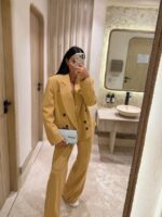 Musztardowy garnitur marynarka i spodnie LaMilla