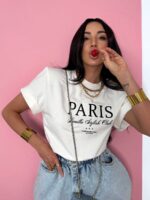 Biały t-shirt LaMilla z czarnym napisem Paris