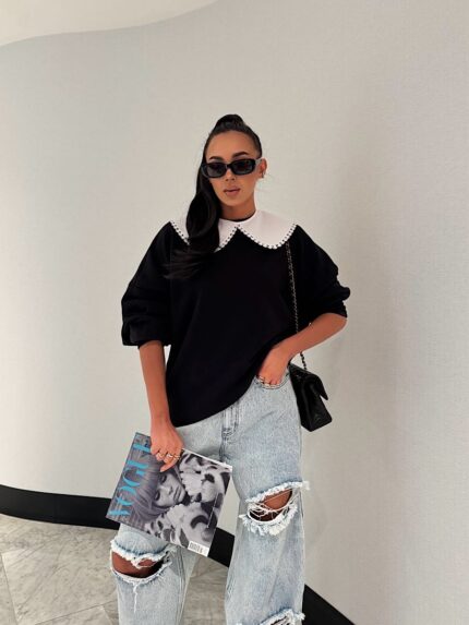 Czarna bluza z białym kołnierzykiem LaMilla