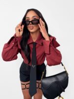 Bordowa koszula z krawatem LaMilla