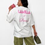 Biały t-shirt LaMilla z różowym logo na plecach