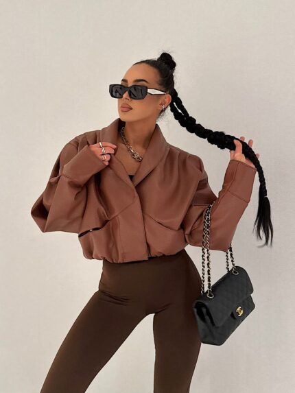 Brązowa ramoneska Tessa LaMilla z eko skóry