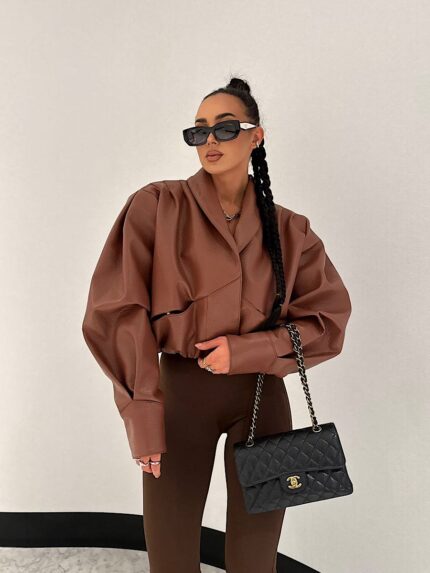 Brązowa ramoneska Tessa LaMilla z eko skóry