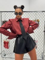 Ceglasta koszula z krawatem LaMilla