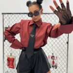 Ceglasta koszula z krawatem LaMilla