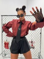 Ceglasta koszula z krawatem LaMilla