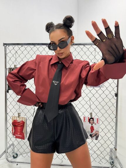 Ceglasta koszula z krawatem LaMilla