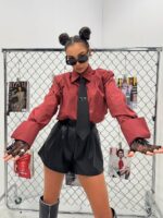 Ceglasta koszula z krawatem LaMilla